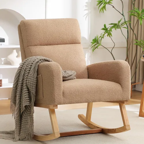 Miniatura 19 de HCHAIRH Mecedora para guardería, silla mecedora de enfermería Sherpa para mamá, guardería, silla mecedora Morden con respaldo alto para sala