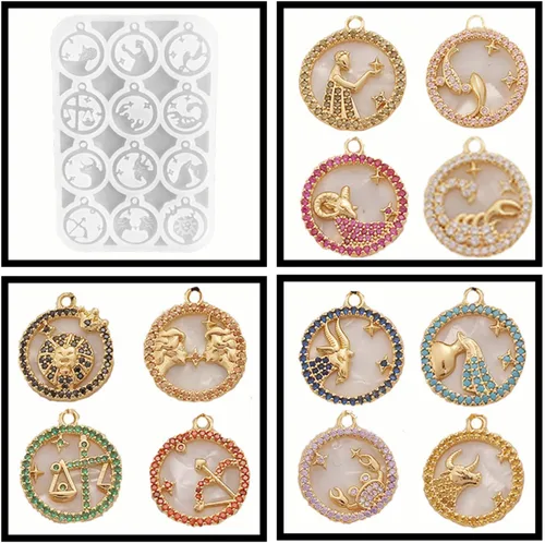 Miniatura 5 de 1 pieza de aretes de constelación del zodiaco, molde para aretes, collar, espejo, gota, pegamento, botella de silicona Tauro Virgo para bricolaje
