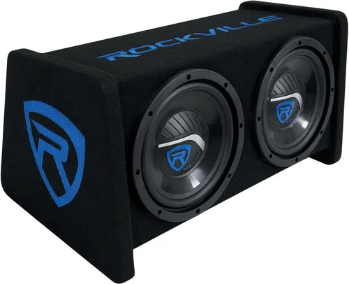 Rockville RV208P - Subwoofers de audio para automóvil RMS duales de 8 pulgadas, 800 W, pico/400 W RMS en carcasa ventilada, diseño en ángulo de 15