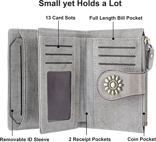 Miniatura 4 de Lavemi Cartera de cuero para mujer, pequeña, compacta, con bloqueo RFID, con bolsillo con cremallera