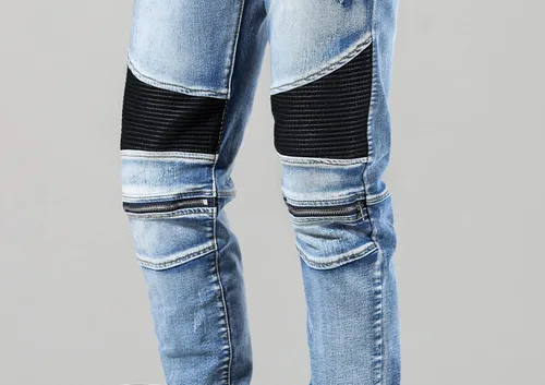 Miniatura 8 de Skinny Slim Fashion - Jeans elásticos de motociclista de Hip Hop con agujeros rectos rasgados.