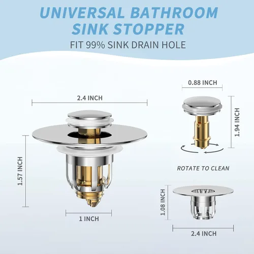Miniatura 3 de Tapón universal 2 en 1 para fregadero de baño, colador de drenaje desplegable para fregadero de baño con cesta de filtro antiobstrucción, tapón