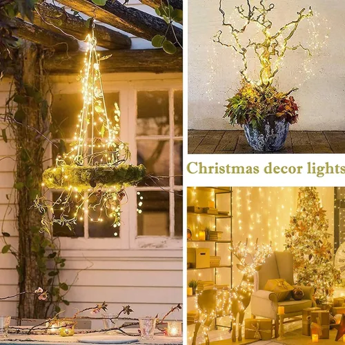 Miniatura 8 de YITING - 10 hebras de 200 luces LED solares parpadeantes de luciérnaga impermeables (sin regadera), 8 modos de luces de hadas estrelladas, luces