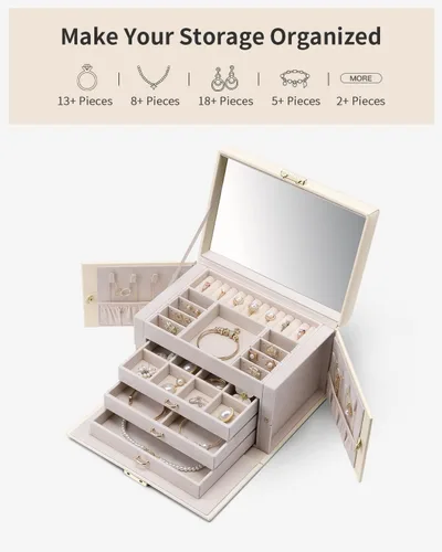 Miniatura 41 de Vlando Joyero de piel sintética, organizador mediano de joyería, regalo vintage para mujer, patrón de cruz rosa