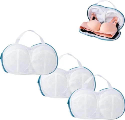 3 piezas de bolsas para lavar sujetadores de lencería y ropa interior, juego de bolsas para lavadora con cremallera para mujeres, delicados azules