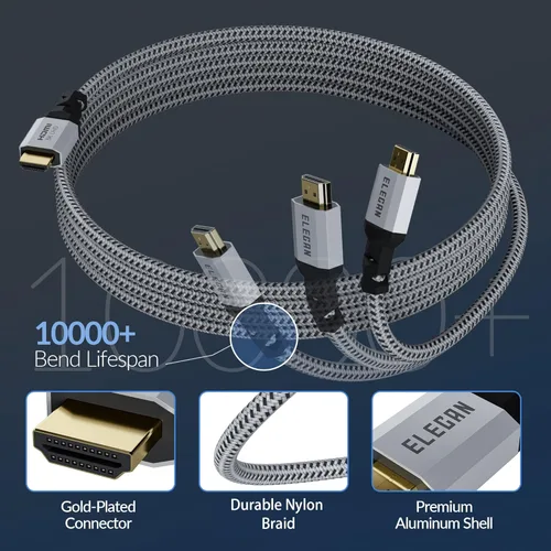 Miniatura 3 de Elecan Cable HDMI 2.1 8K (certificado) 8 pies / 2 unidades, cable HDMI trenzado de 48 Gbps para 8K @60Hz 4K @120Hz 2K 1080P, Dynamic HDR, eARC HDCP