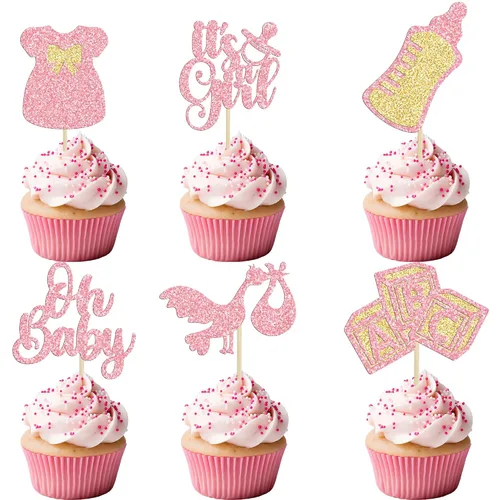 Miniatura 19 de Gyufise 24 piezas de adornos azules para cupcakes para bebé, con purpurina azul, estrellas, luna, dulce baby shower, niño, cupcakes para baby