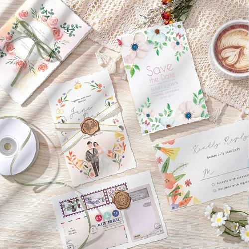 Miniatura 7 de 50 hojas de papel con borde irregular 4 x 6 pulgadas, 160 g/m² Papel hecho a mano, papel para acuarela rugoso/texturizado para invitaciones de boda