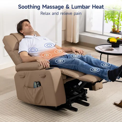Miniatura 4 de Silla Reclinable con Elevador Eléctrico para Personas Mayores con Masaje y Calor, Sillón Reclinable Eléctrico de Cuero PU Ajustable 160° con Control