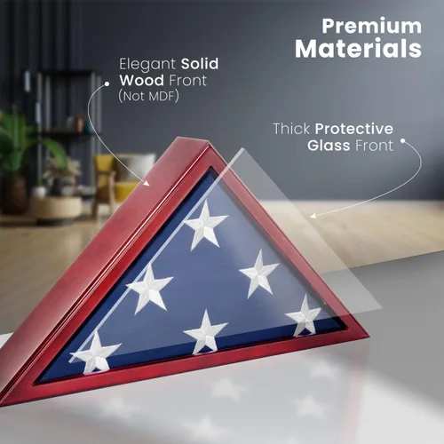 Miniatura 2 de Vitrina frontal de cristal para bandera de entierro, caja de bandera montada en la pared de 9.5 x 5 pies para bandera de veteranos estadounidenses