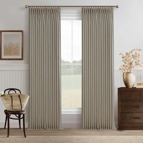 Miniatura 56 de TWODRAPES Cortinas de Lino Plisadas con Pinza Beige Blancas de 54 Pulgadas de Largo 2 Paneles para Comedor Cocina Dormitorio Plisadas Semi
