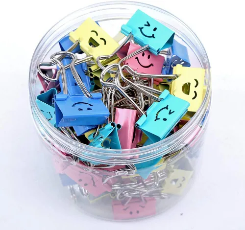 Miniatura 4 de Paquete de 80 clips para carpeta, clips de papel Limque con cara sonriente hueca de colores, 80 clips de tamaño surtidos, para oficina, regalos