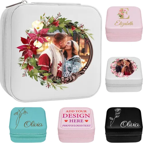 Miniatura 11 de Joyero personalizado para regalos de dama de honor, flor de nacimiento, inicial, joyería de viaje personalizada para mujeres, organizador de joyas