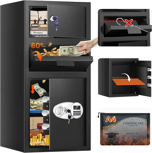 Miniatura 12 de Caja de seguridad depositaria de 2.6 pies cúbicos para negocios con ranura de colocación rápida, cajas de seguridad para efectivo con pantalla LCD