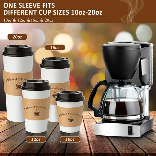 Miniatura 4 de Fundas de papel kraft para tazas de café, 200 paquetes, fundas de café, fundas de taza corrugadas desechables para aislamiento protector caliente