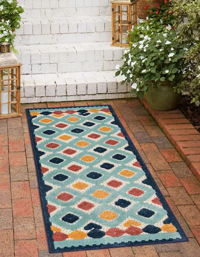 Miniatura 4 de Unique Loom Belize Outdoor Collection - Alfombra Sarstoon (2 x 8 pies, color marfil/azul claro)
