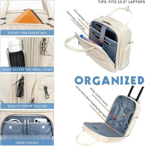 Miniatura 4 de KROSER Maleta de mano para debajo del asiento, multifuncional, 16 pulgadas, ligera, para mujer, Beige