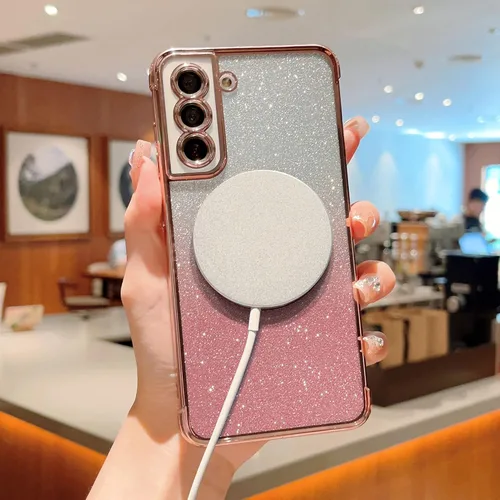 Miniatura 2 de phylla Funda magnética para teléfono Samsung Galaxy S21 con purpurina degradada compatible con Magsafe, Luruxy chapado en bonita cubierta Rosa