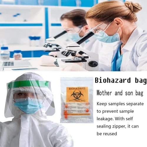 Miniatura 4 de 50 bolsas de muestras de riesgo biológico, 6 x 9 pulgadas/5.9x9.8 in impresas con logotipo de riesgo biológico, bolsa superior Ziplock de muestra