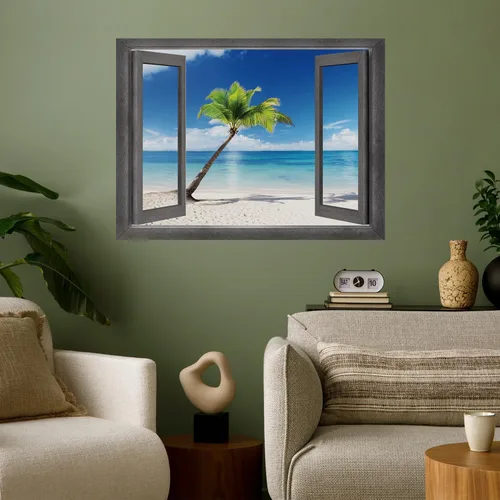Miniatura 35 de wall26 Mural de pared extraíble – Hermosa pareja saltando delfines en el mar puesta de sol creativa vista de ventana decoración del hogar/decoración