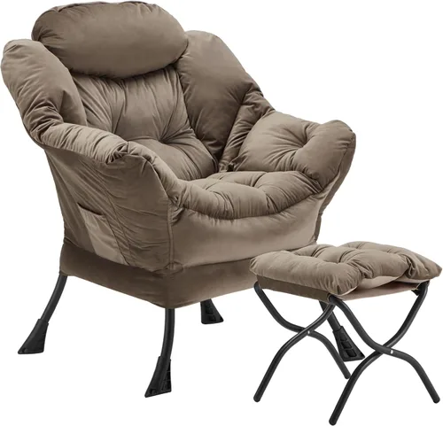 Miniatura 12 de Youtanic - Silla de Tela de Terciopelo Grueso y Acolchado, Cómoda Silla de Estar Contemporánea con Marco Estable, Sillón de Sofá de Ocio
