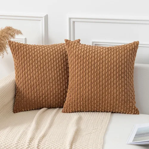 Miniatura 17 de Kevin Textile - Juego de 2 fundas de almohada decorativas de pana de 22 x 22 pulgadas, suaves, estilo bohemio, a rayas, decoración moderna del hogar