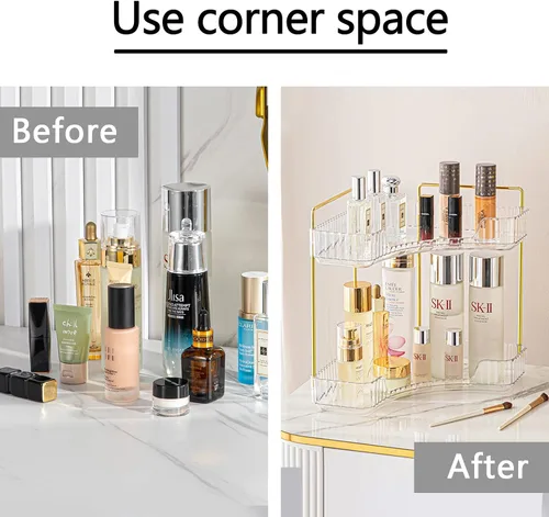 Miniatura 5 de shuang qing Organizador de Esquina de 2 Niveles para Mostrador de Baño – Estante de Almacenamiento Clásico para Maquillaje, Perfume y Artículos