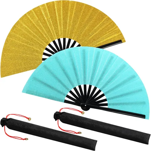 Miniatura 26 de Maitys Paquete de 2 ventiladores de mano plegables grandes de 13 pulgadas, ventiladores chinos de mano grandes para baile de línea, Tai Chi