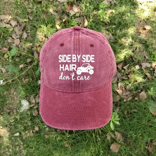 Miniatura 5 de JEKGLEY Gorra de béisbol para mujer con texto en inglés "Side by Side Hair Don't Care", ajustable, vintage, desgastada, para mujeres y hombres