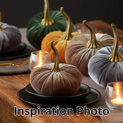 Miniatura 7 de Juego de 4 pequeñas calabazas de franela de terciopelo y algodón, decoración a cuadros de búfalo blanco y negro, estantes de calabaza negra