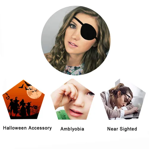 Miniatura 7 de Parches para ojos de pirata, paquete de 2 parches ajustables para ojos perezosos para adultos y niños, color negro