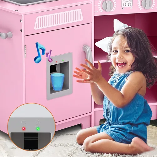 Miniatura 6 de JOYLDIAS Cocina de Juego para Niños, Set de Juguetes de Cocina de Madera de Esquina de Mentira para Niños Pequeños con Luces y Sonidos Realistas
