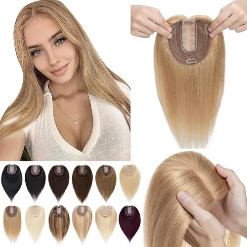 Miniatura 11 de SEGO Peluquín para mujeres, cabello humano real sin flequillo, 130% de densidad, base de seda de 10 * 12 cm, cabello Remy con clip, piezas