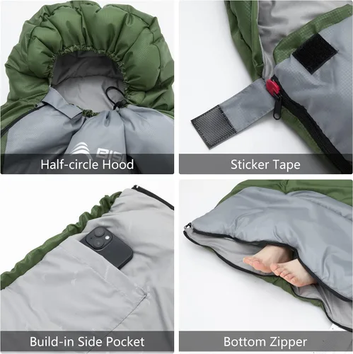 Miniatura 6 de BISINNA Saco de dormir de invierno de 0 grados (480GSM) para adultos, saco de dormir para acampar en clima frío, cómodo, cálido, portátil, con Verde