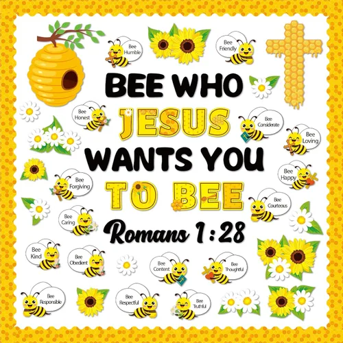 gisgfim Decoración de tablón de anuncios de primavera con diseño de abeja Jesús, abeja, Jesús quien quiere que te abeja, decoración de aula