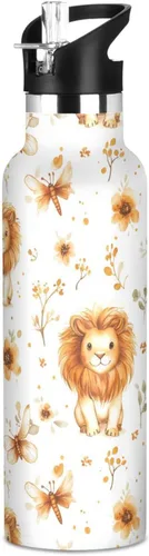 Miniatura 16 de Botella de agua aislada con popote Kawaii Lion White de doble pared aislada al vacío ligera para deportes, gimnasio, viajes al aire libre, escuela 01