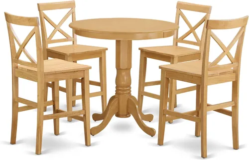 Miniatura 8 de East West Furniture JAPB3-OAK-C - Juego de pub de 3 piezas de altura de mostrador contiene una mesa de comedor redonda con pedestal y 2 sillas