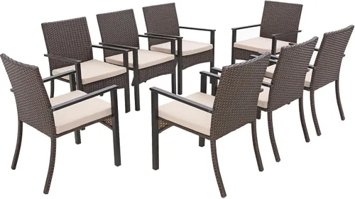 Miniatura 14 de Sophia & William Juego de 4 sillas de ratán para patio, 4 sillas de comedor de mimbre para exteriores con cojines de asiento y reposabrazos de madera