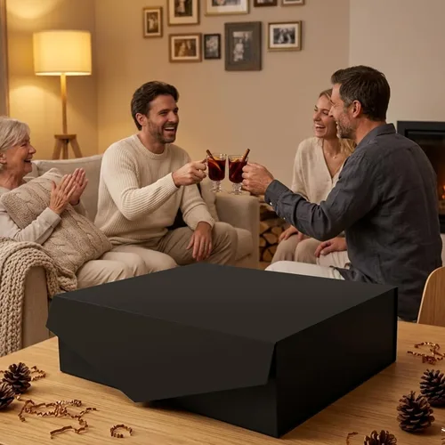 Miniatura 3 de Caja negra extragrande para padrino de boda con tapa, 16.3 x 14.2 x 5 pulgadas, magnética para ropa y regalos grandes (negro mate)