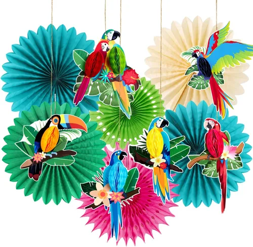 Miniatura 9 de Paper Jazz Decoraciones de fiesta hawaiana para cumpleaños, decoración de fiesta tropical para Tiki Bar, pancarta de Aloha con centro de mesa Luau