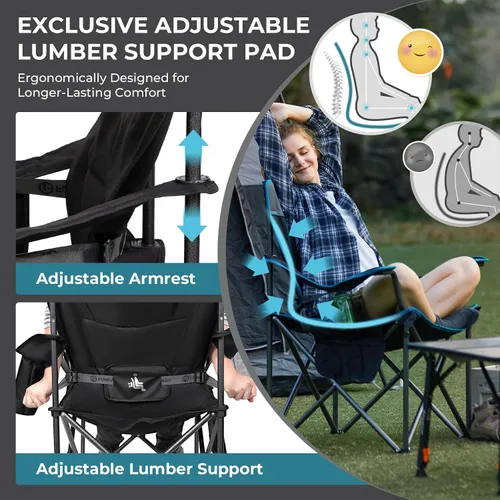 Miniatura 4 de FUNDANGO Silla de campamento de gran tamaño para adultos, silla de césped plegable portátil de servicio pesado con asiento y respaldo acolchados