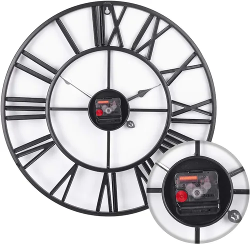 Miniatura 7 de Reloj de pared grande de 20 pulgadas para decoración del hogar para sala de estar, relojes de arte de hierro sin tictac, números romanos, metal Negro