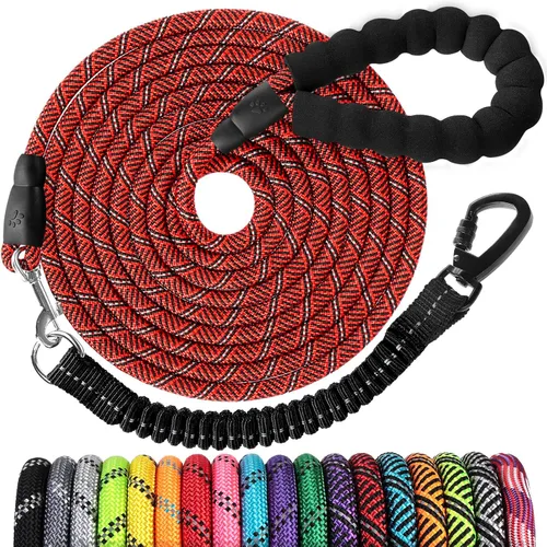 Miniatura 11 de Correa de perro de cuerda de 3 pies: correa resistente con gancho giratorio bloqueable, hilos reflectantes, bungee y asa acolchada - Correa