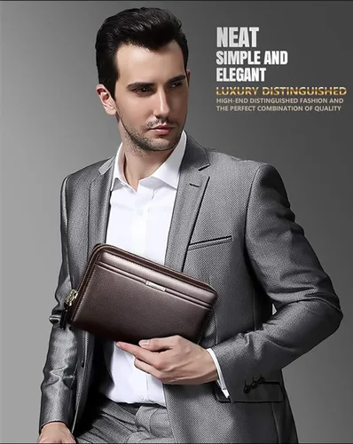 Miniatura 7 de Black Sales Friday Deals - Cartera larga de cuero para hombre, bolsa de mano grande de viaje para negocios, funda para teléfono celular, funda