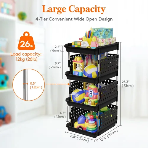 Miniatura 3 de Lifewit Cestas de Almacenamiento Apilables de Plástico, Contenedores Apilables de 4 Niveles 13.8"P x 11.8"A x 28.3"Al, Contenedores Multifuncionales