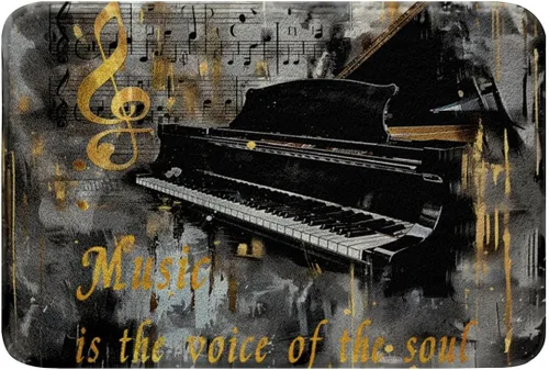 Miniatura 3 de Homewish Alfombra de baño con música de piano, notas musicales, para niños, niñas, niños, adolescentes, retro, graffiti, gris, dorado, lanudo