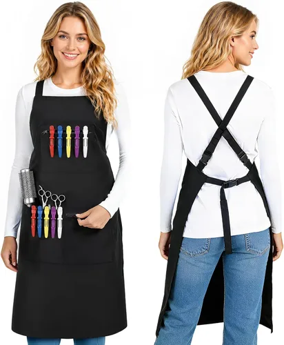 Miniatura 9 de Noverlife Hair Stylist Apron with 4 Pockets, Hair Resistant 34 Inch Long Hairdresser Aprons w/Adjustable Strap for Salon