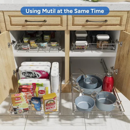 Miniatura 6 de ROOMTEC Organizador de gabinete extraíble, 1 nivel negro, organizadores de gabinete de cocina, estantes deslizantes, resistente, 5.5 pulgadas