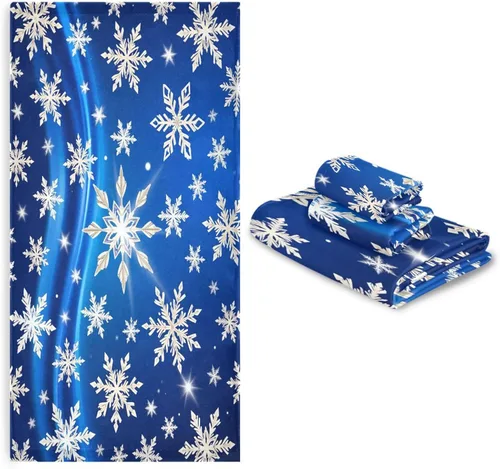 Miniatura 7 de Juego de 3 toallas de baño de copos de nieve azules y blancos de invierno, juego de 3 toallas de mano de Navidad, toallas de mano de baño, toalla
