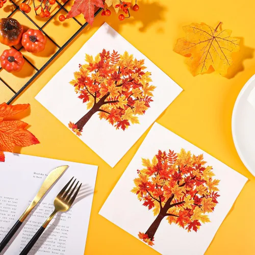 Miniatura 4 de Paquete de 120 servilletas de papel de otoño, hojas de arce, servilletas desechables de hojas de otoño, servilletas decorativas para otoño
